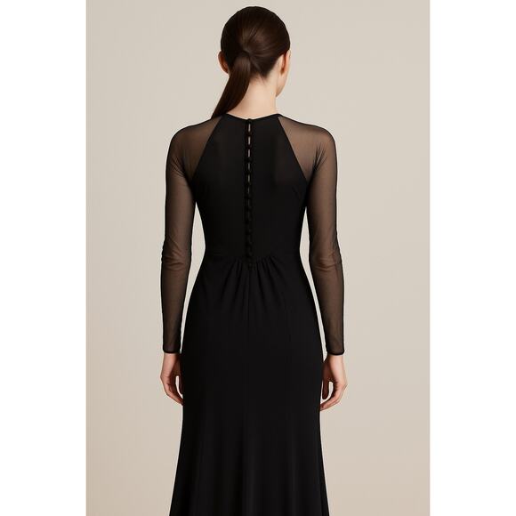 Vintage 90s Ann Taylor Mesh Sleeve Victorian Button Back Midi Dress Black Size 2 - Picture 1 of 9